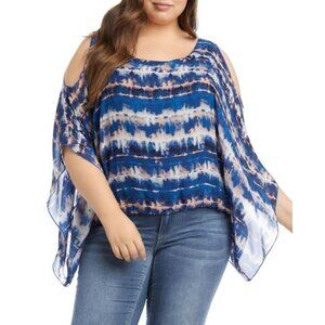 NWT $128 Seaside Blue Tie Dye Overlay Top KAREN KANE 2X XXL